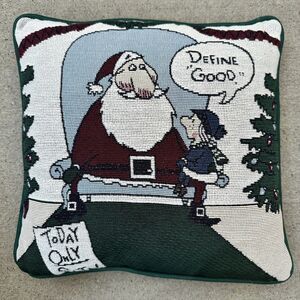 90s Shoebox Christmas Tapestry Pillow Hallmark 12" Define Good Santa Gag Gift